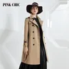 Women's Trench Coats PINK CHIC British Spring Autumn Windbreaker Mid Length Lapel Collar Women Double Breasted Waist Belt Grace Female 803