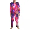Mäns sömnkläder Underbara stjärnklara pyjama sätter hösten Galaxy Space Print Kawaii Bedroom Par 2 Piece Casual Overized Design Nightwear