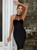 Casual Dresses High Quality Fashion Black Sleeveless Slim Bandage Dress 2024 Elegant Rayon Halter Neck Mini Party