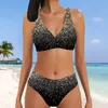 Sommer hochelastisches Bikini-Set mit einfachem Pailletten-Druck, sexy Damen-Schnürung, Urlaubsmode, Strand-Badeanzug, S5XL 240219