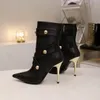 Fashion women designer short boots gold heels genuine leather cool ankle booties buttons luxury ultra women short boots