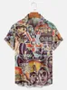 Camisas casuais masculinas 60s retro havaiano rockabilly camisa oversized stretch music car aloha