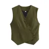 Kamizelki damskie Yenkye Fash Front Button Army Green Asymetryczne kamizelki Vintage V Szyjka bez rękawów żeńska odzież elegancka kamizelki