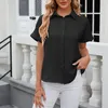 T-shirt da donna manica corta tinta unita bavero camicetta abbottonata ragazza adolescente donna cerniera pesca top slouchy