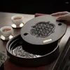 Tea Trays Round Carbonized Bamboo Tray Chinese Simple Household Water Storage Type Small Sea Drainage Dry Brewing Set