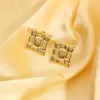 Stud Earrings Ins Vintage Geometric Braided Square For Women Titanium Steel Gold Plated Post Tarnish Free Jewerly