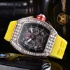Quadratische Diamantuhr Herren Six-Pin Tonneau Multifunktions-Quarzuhren Modekalender Kautschukarmband Armbanduhr 2021