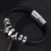Charm armband mode män smycken svart flätad läder punk armband magnet stål spänne armband vintage armband gåvor sp0343