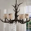 Chandeliers 6 Lights Vintage Deer Chandelier Antlers Resin Candle Fixtures With Alphabet Cloth Lampshade Christmas Decor Lustres