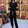 2024 Spring New Casual Fashion Sports Sweater Round Neck Tie Leggings Heavy Industry Embroidery Two Piece Set