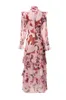 Women's Runway Dresses Stand Collar Ruffled Long Sleeves Printed Casual Holiday Vestidos