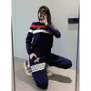 College Style TB Dog Knit for Women's Autumn New Contrasting Striped Sweater Pants Casual Sports Two-piece Set