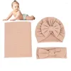 Blankets Born Receiving Blanket Infant Set Headband Solid Color Baby Swaddle