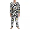 Nachtkleding voor heren Daisy Koe-print Pyjama Set Lente Schattig Bloemen Slaap Heren 2-delig Oversized ontwerp Thuispak Verjaardagscadeau