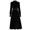 화려한 활주로 디자이너 고품질 가을 겨울 여자 파티 직장 빈티지 우아한 세련된 벨벳 검은 롱 슬리브 드레스