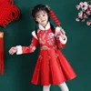 Robes de printemps et d'automne pour filles, vêtements pour enfants, Costume ancien Hanfu, en coton, Costume Tang pour bébé rouge