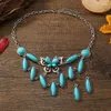 Halsbandörhängen Set Ethnic Futterfly Pendant Halsband för kvinnor Bohemian Vintage Turquoise Stone Statement Party Jewelry