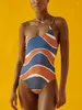 Damen Bademode Praia Vintage Colorblock Print Einteiliger Badeanzug Single Shoulder Beach Exit Sexy Badeanzug Urlaub