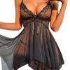 Reggiseni Set Sexy Crotchless Lingerie nera Donna Reggiseno cavo di pizzo Set Costumi erotici Teddy Baby Doll Dress Deep V Open Porn Biancheria intima Se