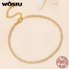 WOSTU 925 STERLING SILVER 18K GOLD WOMEN調整可能テニスブレスレット3mm Clear AAA CZ Classic Chain Links Wedding Jewelry Gift 240220