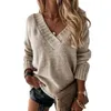 Women's Blouses Vintage Loose V Neck Women Sweater Long Sleeve Oversized Knitted Pullover Autumn Winter Elegant Harajuku Jumper Knitwear Top