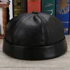 Casquette en cuir véritable pour hommes, chapeau de marin, casquette sans bords à manchette roulée rétro 22102