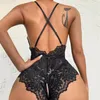 Bras Sets Lace Deep V Bra Crotchless Bodysuit Women's Suspenders Sleepwear See Through Underwear Backless Cross Teddy Erotic Lingerie