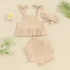 Ensembles de vêtements pour bébés filles, vêtements d'été, à volants solides, sans manches, col licou, hauts bouffants, ensemble short, tenues mignonnes