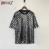 PFHQメンズルーズ格子縞の重工業スパンコールTシャツダイヤモンドタイプの格子丸い首短袖スパークリングトップ夏21Z3720 240223