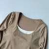 アクティブシャツ固定胸部クッション2ピースコントラストヨガスーツ長袖女性用クイックドライランニングスリムフィットフィットネススポーツTシャツ