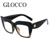 Solglasögon Blue Light Filter Square Transparent Glasses Frame Luxe Brand Black Leopard Overdimensionerade glasögonramar för kvinnor som läser