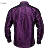 Luxury Silk Polyester Casual Shirts for Men Long Sleeve Blouse Prom Tuxedo Formal Purple Paisley Designer Clothing 240223