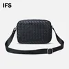 Heren leer mode geweven high-end veelzijdige enkele schouder crossbody tas zakelijk casual rits vierkante cameratas zwart