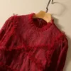 ヨーロッパとアメリカの女性服秋の新しい長袖トランペットスリーブスタンドカラーネット刺繍ファッションケーキドレス