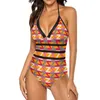 Women's Swimwear Abstract Letters Swimsuit MiRRored Z Print Push Up One Piece Deep V Bathing Suits Sexy Trendy Beach Outfits Plus Size