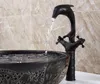 Robinets d'évier de salle de bains, en Bronze frotté à l'huile noire, monté sur le pont, modèle de dauphin, mitigeur de lavabo/vase pivotant, Wnf315
