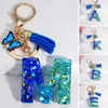 Keychains Sea Blue A till Z 26 Letter Nyckelring Kvinnor Plånbok Charms Initialer Alfabetet Butterfly Tassel Pendant med nyckelringar smycken gåva