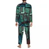 Indumenti da notte da uomo Lettere astratte Autunno Parola di legno Stampa Casual Oversize Pigiama Set da uomo Maniche lunghe Kawaii Night Pattern Indumenti da letto