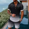 Solid Color Gradient Print Mens Sweatsuit Set Summer Casual Dxo Polo Shirt and Shorts 2st Set Trend Man Pullover Clothing 240220