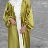 Ethnic Clothing Eid Mubarak Shiny Satin Open Abaya Kimono Cardigan Muslim Dresses Women Hijab Robe Ramadan Dubai Turkish Islam Jalabiya