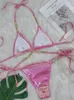 Sexy bikini rosa brozing Set donna strass di lusso Criss Cross fasciatura micro costume da bagno costume da bagno diamante perizoma costumi da bagno 240219