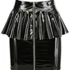 Kjolar s-xl sexig svart röd våt look pvc latex paket höft blyerts kjol vinyl dragkedja ruffles glänsande klubbkläder bodycon mini