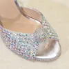 Sandálias Luxo Bling Strass Decoração Mulheres Handmade Custom Hight Heels Casamento Noiva Peep Toe Fina Ankle Strap Sapatos