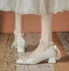 Kleid Schuhe Französisch Mary Jane Frauen Chunky Heel Grass Show Hochzeit Zwei Quadratische Brautjungfer Nicht müde Füße