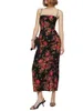 Casual Dresses Women Vintage Spaghetti Strap Sexy Bodycon Long Dress Low Cut Backless Floral Print Elegant (D Black S)