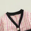 Zestawy odzieży dla dzieci niemowlę dziewczynkę letnia strój elegancki kruche długi rękawy guziki na bluzie kardigan i swobodna spódnica 2pcs Zestaw 6m-4T