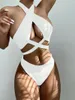 Traje de baño para mujer Conjunto de bikini sexy Halter Traje de baño Sólido Mujeres 2024 Criss Cross Wrap Biquinis Ropa de playa Trajes de baño