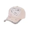 Ball Caps Fashion Adjustable Heart Shaped Rhinestones Studded Peaked Cap Hat Four Seasons Baseball Pearl Peach For Women