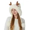 Berets Cute Fur Ball Christmas Antler Knitted Woolen Hat Winter Street Casual Women's Thickened Warm Plush Pullover Bomber Hats