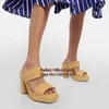 Sandales Est Paille Tressé Plate-forme à deux bandes Bout rond Bloc Talons Mules Slip sur Femmes Casual Chaussures de fête d'été